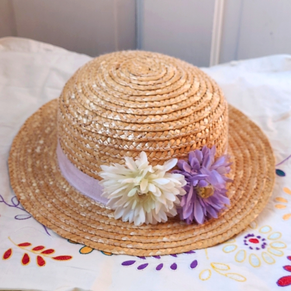 Little Girls Straw Woven Easter Bonnet Hat